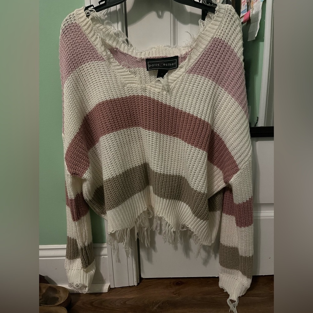 Cute Distressed Colorblock Sweater